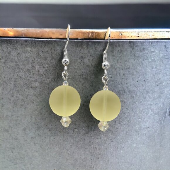 Yellow Sea Glass Drop Earrings | Handmade - Picture 4 of 5